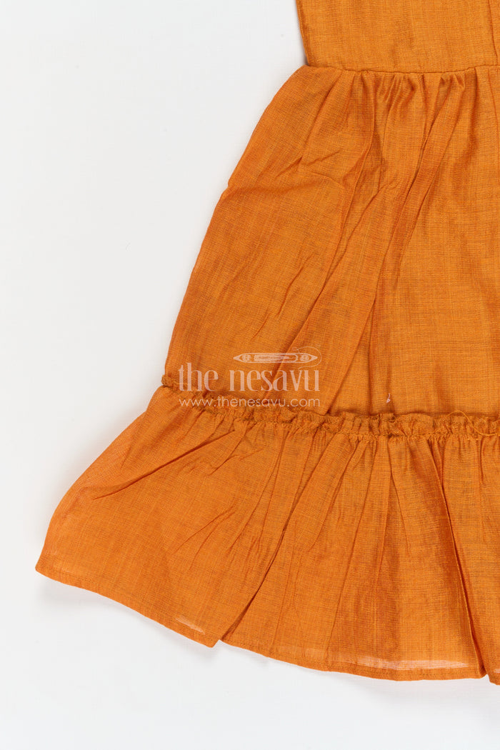 The Nesavu Girls Chanderi Frock Toddler Girl Festive Frock for Pooja and Traditional Functions Nesavu Nesavu toddler girl festive frock in Chanderi cotton for pooja and traditional occasions