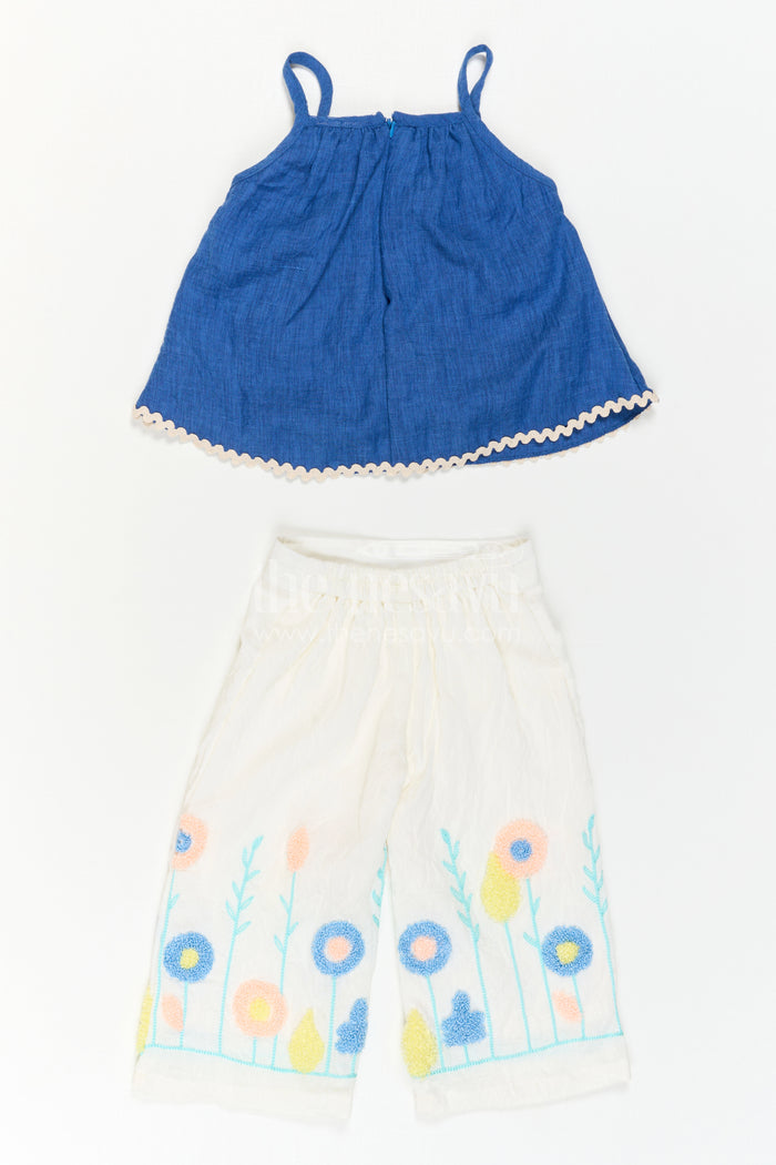 The Nesavu Girls Co-Ord Sets Toddler Girl Floral Co Ord Set for Summer Outings Nesavu Nesavu Toddler Girl Floral Co Ord Set With Embroidered Wide Leg Pants For Summer Outings