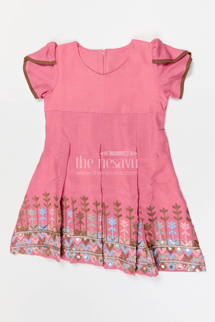 The Nesavu Girls Cotton Frock Toddler Girl Frock for Birthday Parties and Festive Outings Nesavu Nesavu toddler girl cotton crepe frock for birthday parties and festive outings with thread embroidery