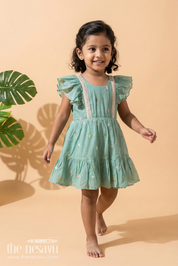The Nesavu Girls Cotton Frock Toddler Girl Frock for Ethnic Day and Celebration Wear Nesavu 18 (2Y) / Pink / Cotton GFC2076B-18 Nesavu toddler girl embroidered frock for ethnic day celebrations and traditional gatherings