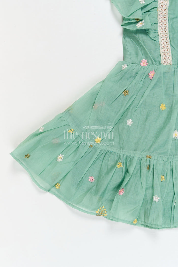 The Nesavu Girls Cotton Frock Toddler Girl Frock for Ethnic Day and Celebration Wear Nesavu Nesavu toddler girl embroidered frock for ethnic day celebrations and traditional gatherings