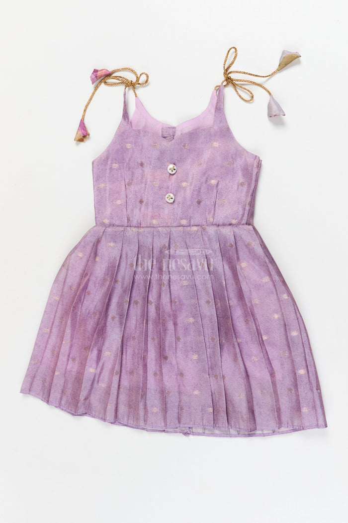 The Nesavu Tie-up Frock Toddler Girl Frock for Traditional Occasions and Photo Sessions Nesavu 18 (2Y) / Purple / Banarasi T424A-18 Nesavu toddler girl frock in semi Banaras silk for festive events and traditional photoshoots