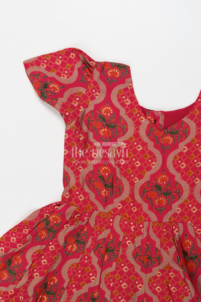 The Nesavu Girls Cotton Frock Toddler Girl Frock in Printed Modal Silk for Cultural and Festive Wear Nesavu Nesavu toddler girl frock in modal silk with traditional prints for ethnic and festive use