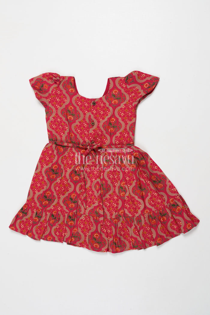 The Nesavu Girls Cotton Frock Toddler Girl Frock in Printed Modal Silk for Cultural and Festive Wear Nesavu Nesavu toddler girl frock in modal silk with traditional prints for ethnic and festive use