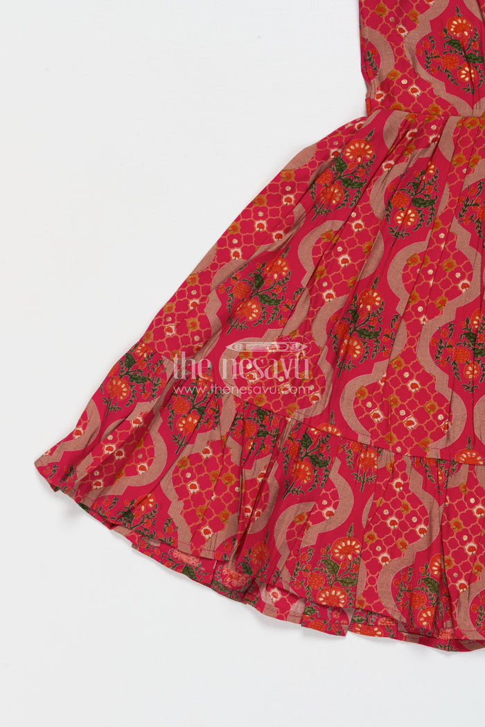 The Nesavu Girls Cotton Frock Toddler Girl Frock in Printed Modal Silk for Cultural and Festive Wear Nesavu Nesavu toddler girl frock in modal silk with traditional prints for ethnic and festive use