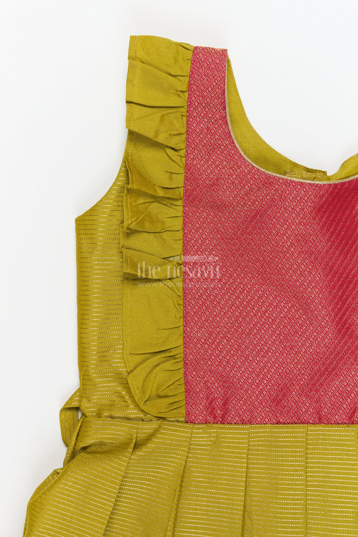 The Nesavu Girls Kanchi Silk Frock Toddler Girl Kanchi Silk Frock for Cultural Festivals and Ethnic Family Functions Nesavu Nesavu toddler girl Kanchi silk frock for festive days, temple visits, and traditional gatherings