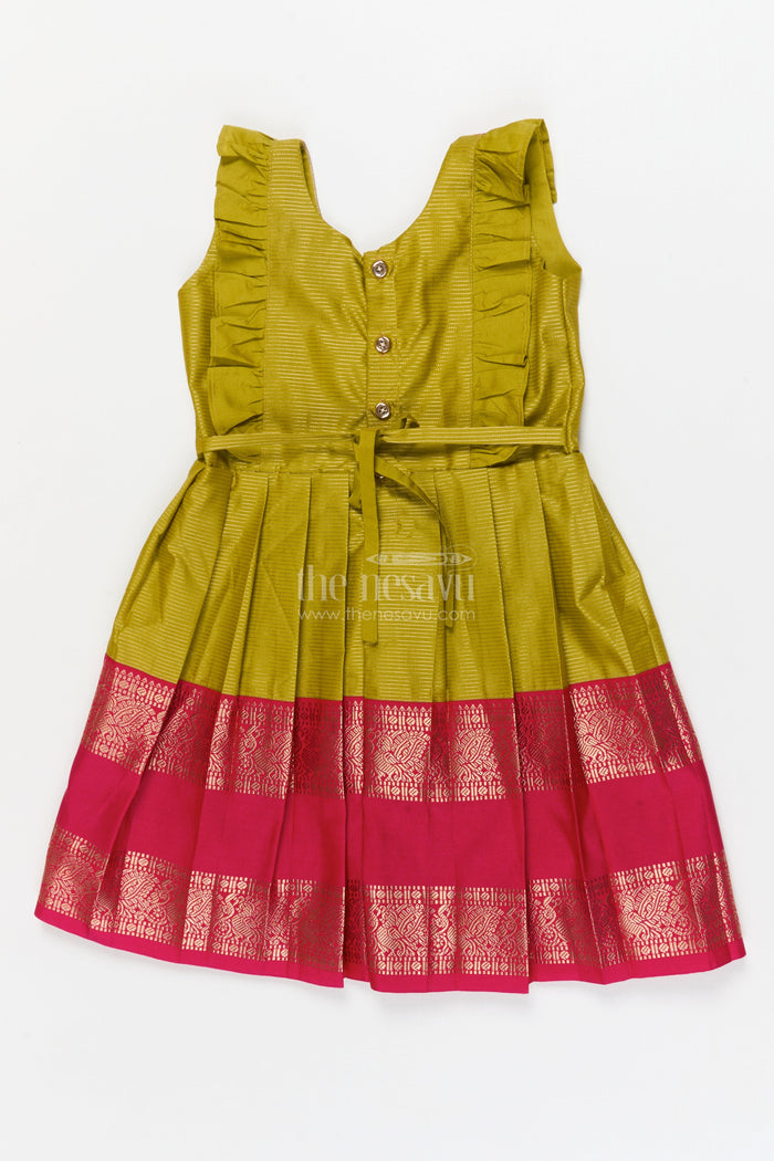 The Nesavu Girls Kanchi Silk Frock Toddler Girl Kanchi Silk Frock for Cultural Festivals and Ethnic Family Functions Nesavu Nesavu toddler girl Kanchi silk frock for festive days, temple visits, and traditional gatherings
