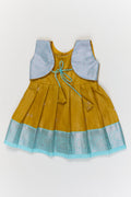 The Nesavu Girls Kanchi Silk Frock Toddler Girl Kanchipuram Silk Frock for Weddings and Festive Functions Nesavu 10 (NB) / Yellow / Style 1 KSF012AA-10 Nesavu kanchipuram silk frock for toddler girls with pleats and festive jacket design