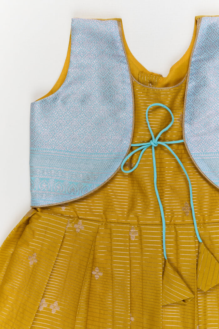 The Nesavu Girls Kanchi Silk Frock Toddler Girl Kanchipuram Silk Frock for Weddings and Festive Functions Nesavu Nesavu kanchipuram silk frock for toddler girls with pleats and festive jacket design