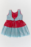 The Nesavu Girls Kanchi Silk Frock Toddler Girl Kanchipuram Silk Frock for Weddings and Traditional Events Nesavu 10 (NB) / Red / Style 1 KSF038AA-10 Nesavu toddler kanchipuram silk frock with pleats and festive jacket for traditional functions