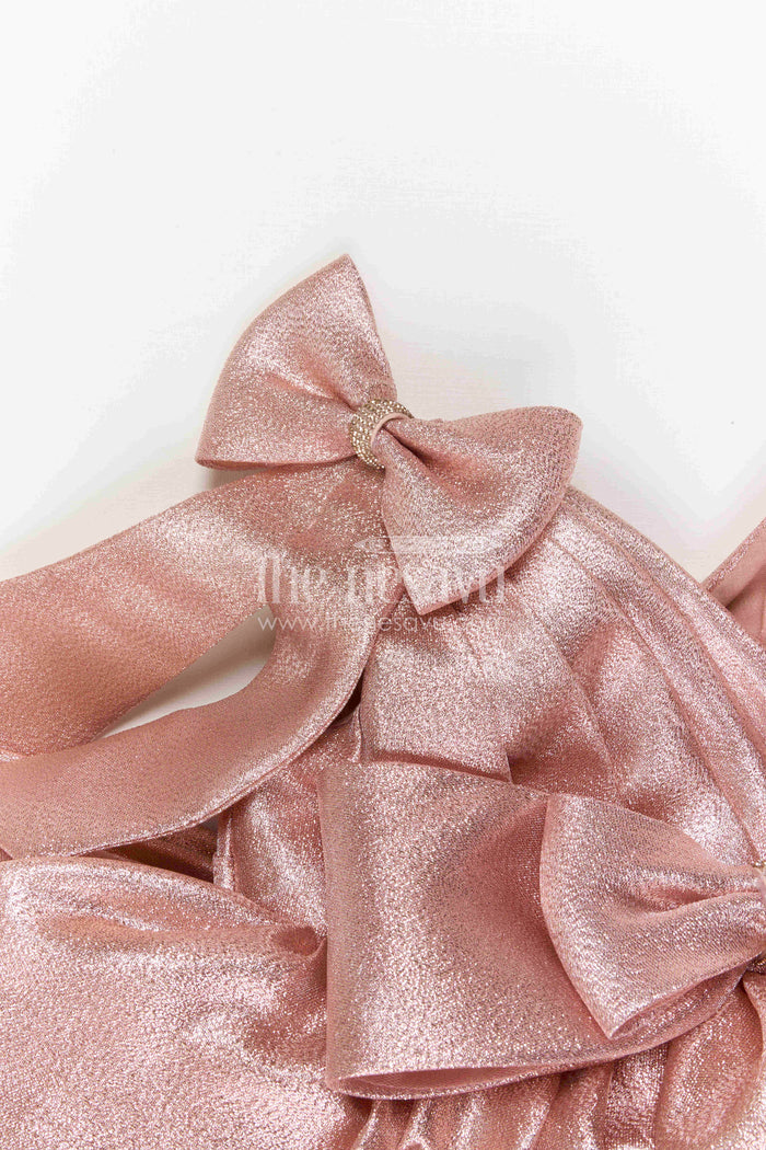 The Nesavu Girls Fancy Party Frock Toddler Girl Party Frock for Birthdays and Evening Celebrations Nesavu Nesavu toddler girl shimmer satin party frock for birthdays and evening celebrations with bow detail