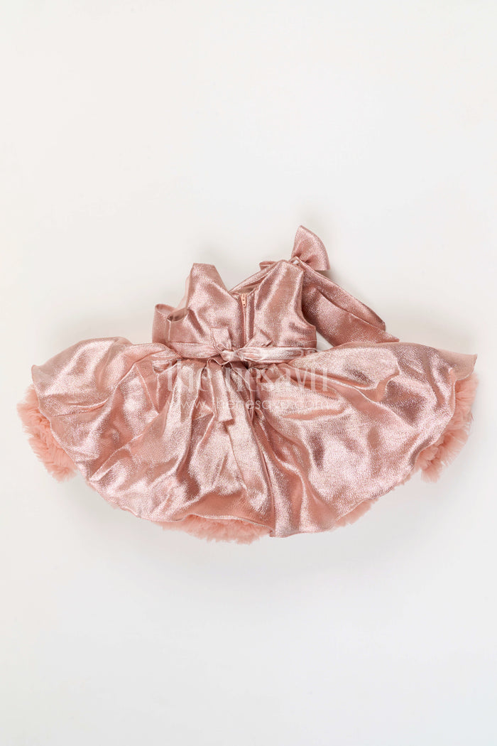 The Nesavu Girls Fancy Party Frock Toddler Girl Party Frock for Birthdays and Evening Celebrations Nesavu Nesavu toddler girl shimmer satin party frock for birthdays and evening celebrations with bow detail