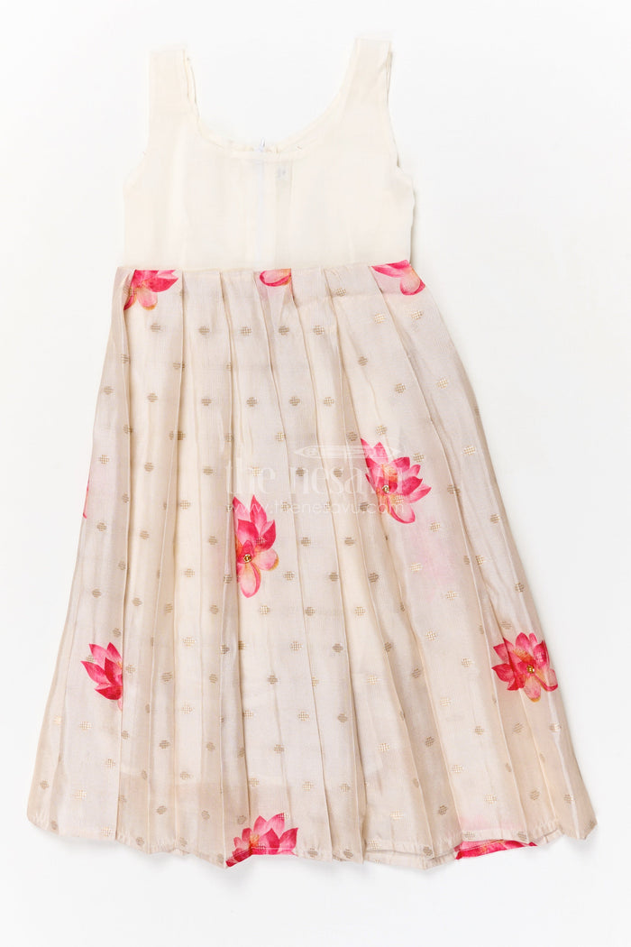 The Nesavu Pattu Pavadai Toddler Girl Pattu Pavadai with Lotus Print Skirt for Traditional Events Nesavu 18 (2Y) / Deeppink / Silk Blend GPP358B-18 Nesavu toddler girl pattu pavadai with digital lotus print skirt and scallop blouse for cultural occasions