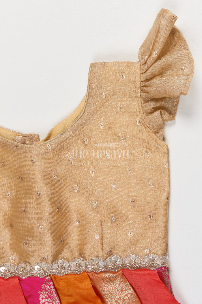 The Nesavu Silk Frock Toddler Girl Silk Frock for Poojas and Festive Dressing Nesavu 16 (1Y) / Gold SF1091B-16 Nesavu toddler girl silk frock with zari woven banaras fabric for poojas and festive functions