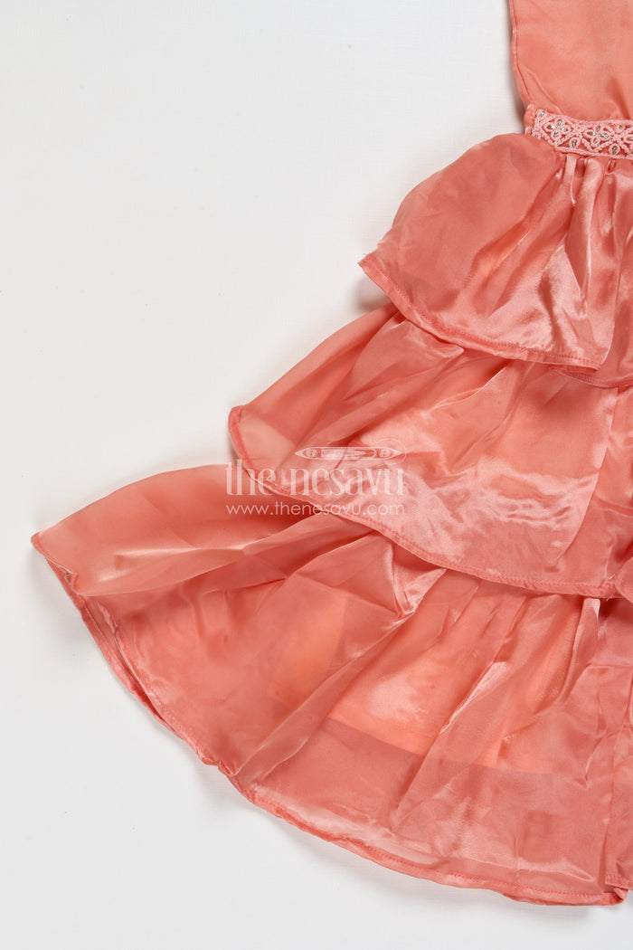The Nesavu Girls Cotton Frock Toddler Girl Sleeveless Organza Frock for Birthdays and Festive Wear Nesavu Nesavu toddler girl organza frock with ruffles for birthdays and festive occasions