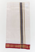 The Nesavu Pure Silk Vesti Traditional Baby Boys Dhoti in Pure Silk with Maroon Zari Border Nesavu 20 (3Y) / White / Pure Silk D068A-20 Nesavu baby boys silk dhoti with zari border for naming ceremonies and festive functions