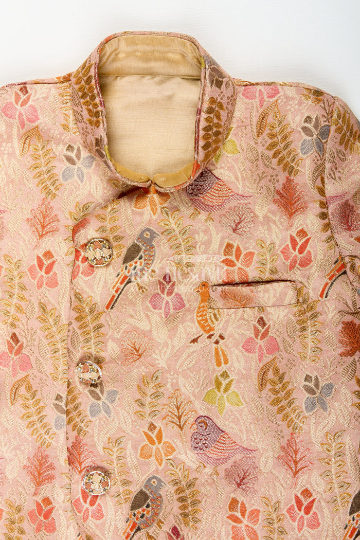 The Nesavu Boys Dothi Set Traditional kurta pajama set for boys with bird and floral digital print Nesavu Nesavu boys printed silk kurta pajama set birds floral design festive ethnic wear