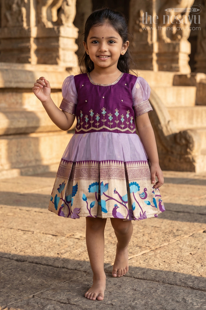 The Nesavu Silk Frock Traditional Silk Frock for Baby Girls’ Naming Ceremony and Festive Events Nesavu 16 (1Y) / Maroon / Silk Blend SF1125C-16 Nesavu silk frock for baby girls with zari border – perfect for naming ceremonies and festive functions