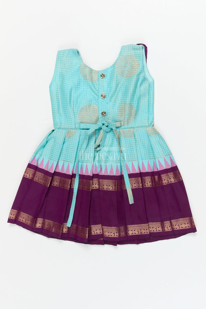 The Nesavu Girls Kanchi Silk Frock Traditional Silk Frock for Baby Girls with Zari Work and Festive Pleats Nesavu Nesavu baby girl silk frock with zari pleats and contrast yoke for traditional events