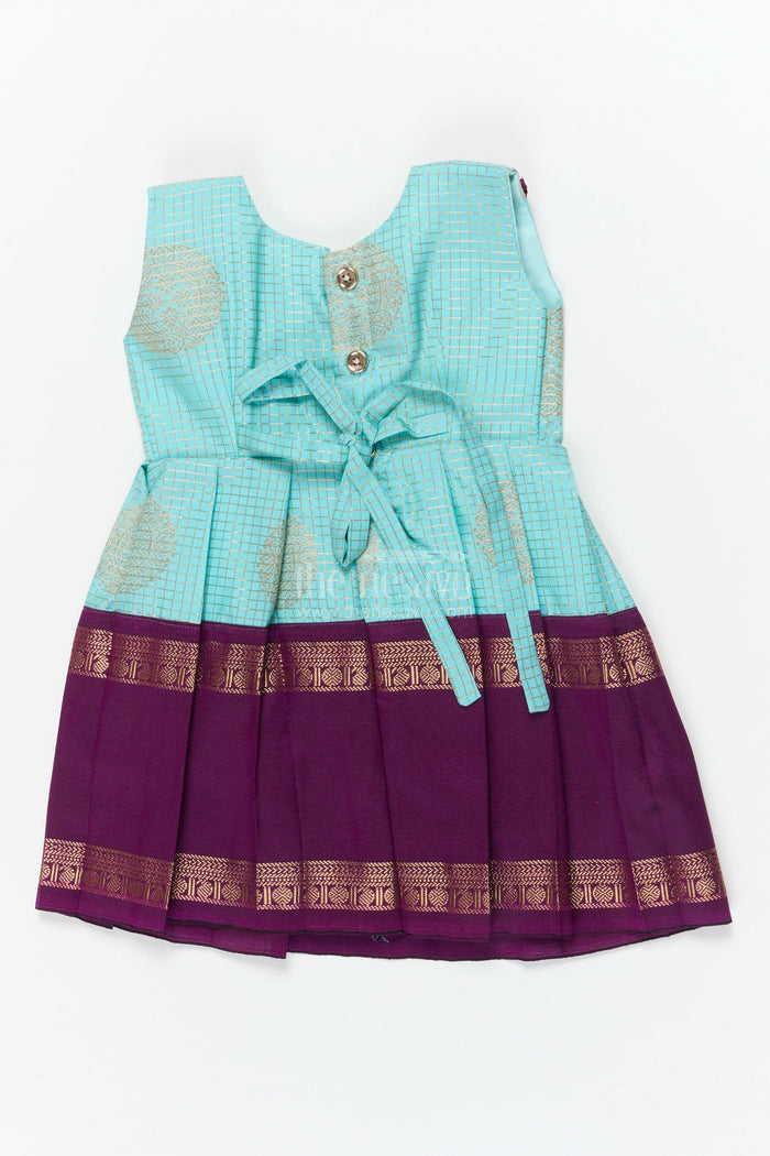 The Nesavu Girls Kanchi Silk Frock Traditional Silk Frock for Baby Girls with Zari Work and Festive Pleats Nesavu Nesavu baby girl silk frock with zari pleats and contrast yoke for traditional events
