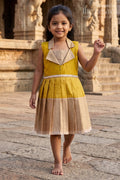 The Nesavu Girls Kanchi Silk Frock Traditional Silk Frock for Girls for Weddings and Milestone Occasions Nesavu 16 (1Y) / Yellow / Silk Blend SF992BB-16 Nesavu traditional silk frock for girls with pleated zari skirt and collar – ideal for weddings and birthdays