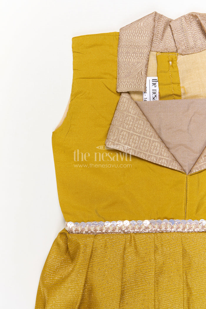 The Nesavu Girls Kanchi Silk Frock Traditional Silk Frock for Girls for Weddings and Milestone Occasions Nesavu Nesavu traditional silk frock for girls with pleated zari skirt and collar – ideal for weddings and birthdays