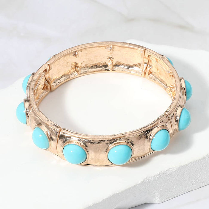 TURQUOISE Bead Pearl Hammered Metal Bracelet