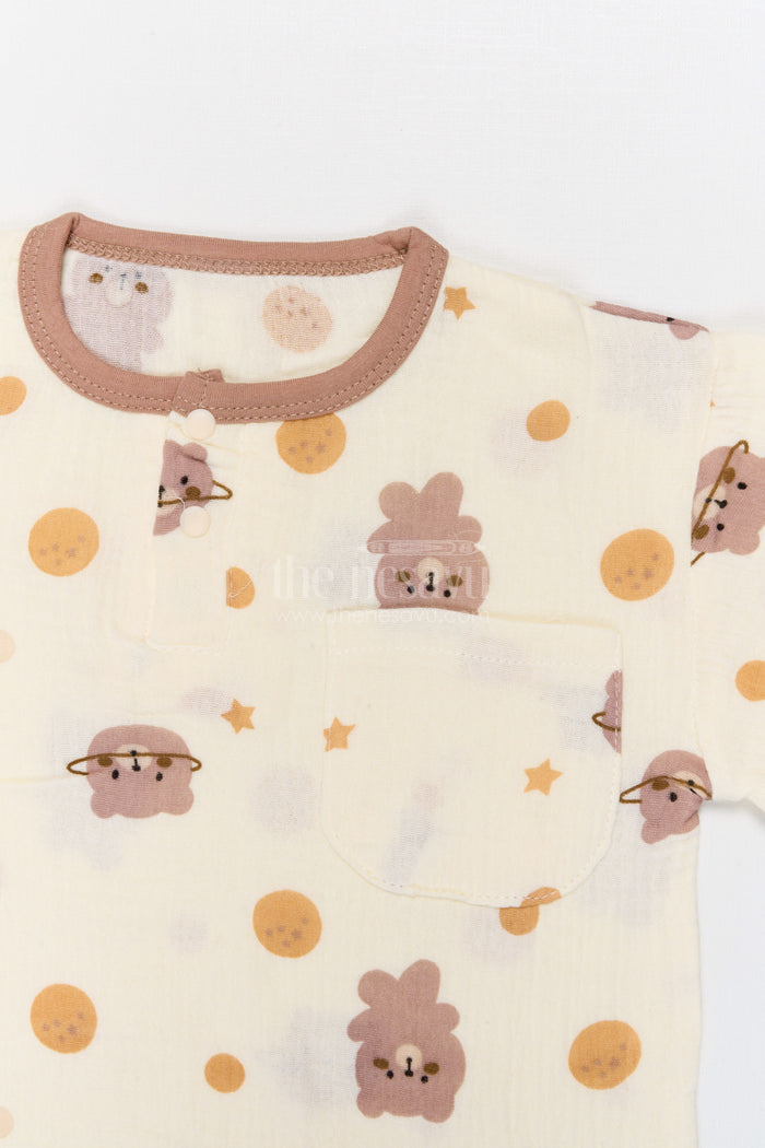 The Nesavu Night Dress Kids Cotton Night Suit with Bunny Print for Cozy Nights Nesavu Nesavu Kids Muslin Cotton Bunny Print Night Suit For Breathable Summer Sleep
