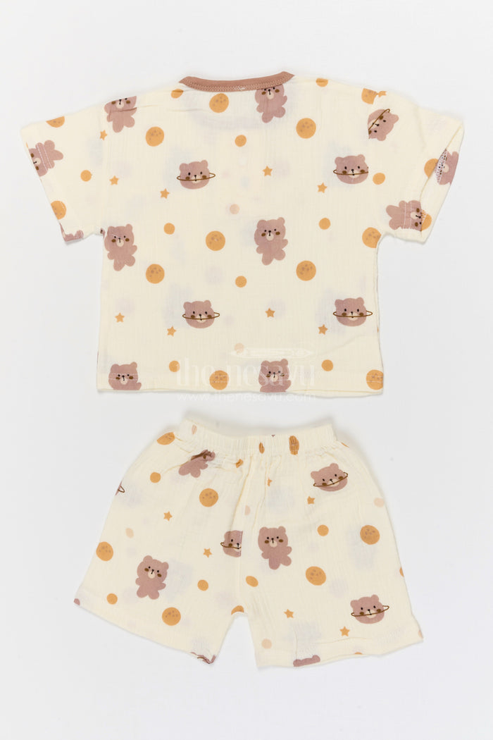 The Nesavu Night Dress Kids Cotton Night Suit with Bunny Print for Cozy Nights Nesavu Nesavu Kids Muslin Cotton Bunny Print Night Suit For Breathable Summer Sleep