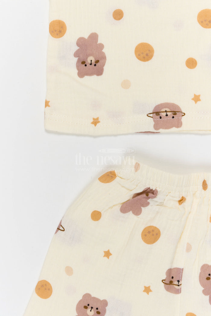 The Nesavu Night Dress Kids Cotton Night Suit with Bunny Print for Cozy Nights Nesavu Nesavu Kids Muslin Cotton Bunny Print Night Suit For Breathable Summer Sleep