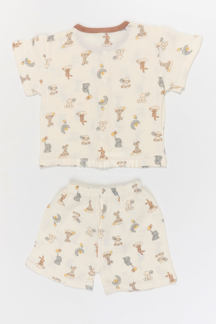 The Nesavu Night Dress Kids Cotton Night Suit with Bunny Print for Everyday Sleep Nesavu Nesavu Kids Muslin Cotton Bunny Print Night Suit For Comfortable Daily Sleepwear