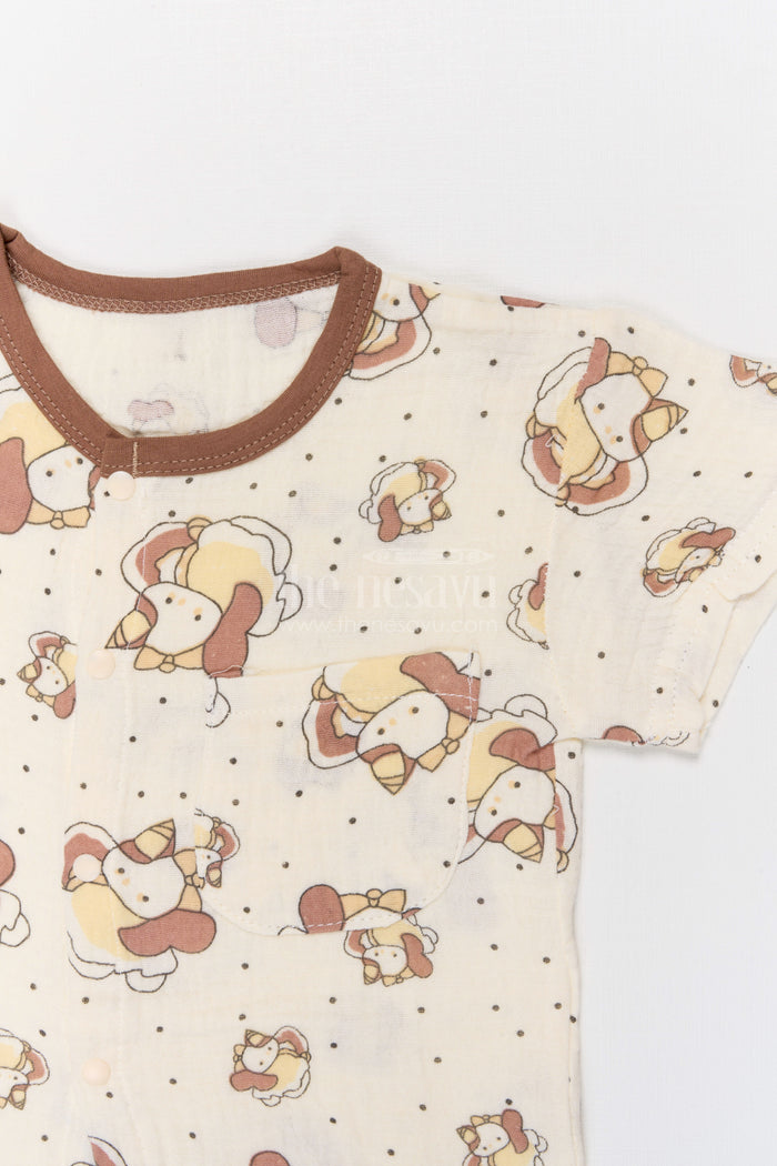 The Nesavu Night Dress Kids Cotton Night Suit with Cartoon Print for Daily Sleep Nesavu Nesavu Kids Muslin Cotton Cartoon Print Night Suit For Breathable Summer Sleepwear