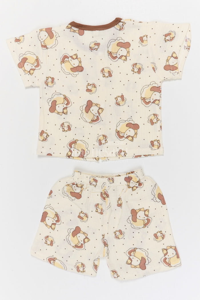 The Nesavu Night Dress Kids Cotton Night Suit with Cartoon Print for Daily Sleep Nesavu Nesavu Kids Muslin Cotton Cartoon Print Night Suit For Breathable Summer Sleepwear