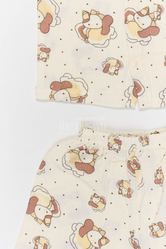 The Nesavu Night Dress Kids Cotton Night Suit with Cartoon Print for Daily Sleep Nesavu Nesavu Kids Muslin Cotton Cartoon Print Night Suit For Breathable Summer Sleepwear