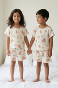 The Nesavu Night Dress Unisex Cotton Night Suit with Puppy Print for Bedtime Comfort Nesavu 10 (NB) / Cream / Muslin Cotton NS063A-10 Nesavu Unisex Muslin Cotton Puppy Print Night Suit For Breathable Summer Sleepwear