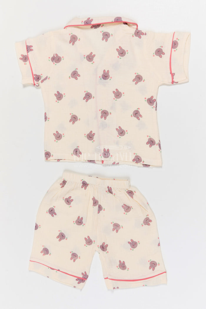 The Nesavu Night Dress Kids Cotton Night Suit with Bunny Print for Bedtime Nesavu Nesavu Kids Muslin Cotton Bunny Print Night Suit For Comfortable Sleepwear
