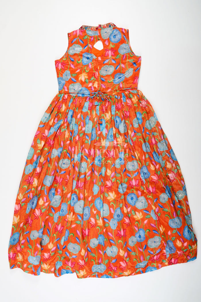 The Nesavu Girls Silk Gown Vibrant Anarkali for Girls in Pure Chinon with Digital Print and Intricate Embellishments Nesavu Vibrant Anarkali Girls Pure Chinon Digital Print Intricate Embellishments | The Nesavu