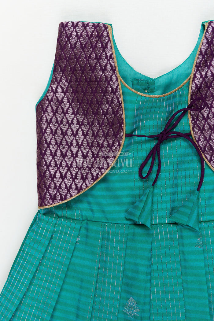The Nesavu Girls Kanchi Silk Frock Wedding Silk Frock for Toddler Girls with Bridesmaid-style Kanchivaram Border and Yoke Nesavu Nesavu toddler girl silk frock with bridesmaid-inspired Kanchivaram zari border and jacquard yoke