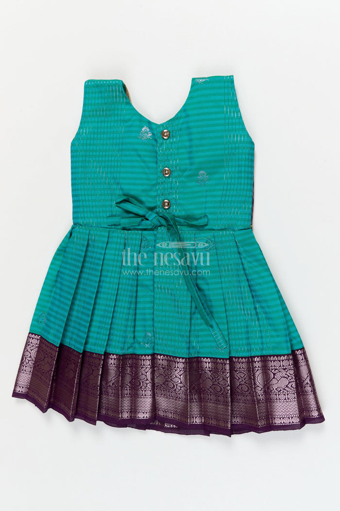 The Nesavu Girls Kanchi Silk Frock Wedding Silk Frock for Toddler Girls with Bridesmaid-style Kanchivaram Border and Yoke Nesavu Nesavu toddler girl silk frock with bridesmaid-inspired Kanchivaram zari border and jacquard yoke