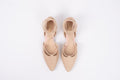Aerial view of Winnie Flats in beige, a tie-up womens shoe in larger UK sizes 8-12