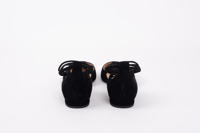 Back view of Winnie Flats in black. Womens footwear in larger sizes available in sizes 42-46