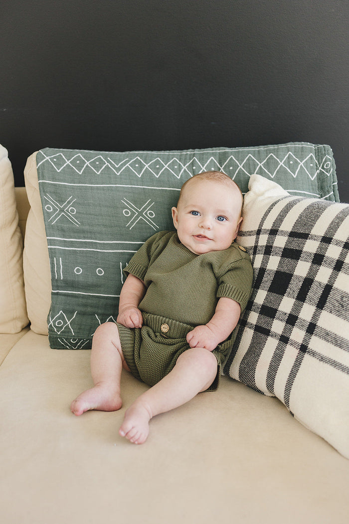 Winter Green Button Top + Short Knit Set