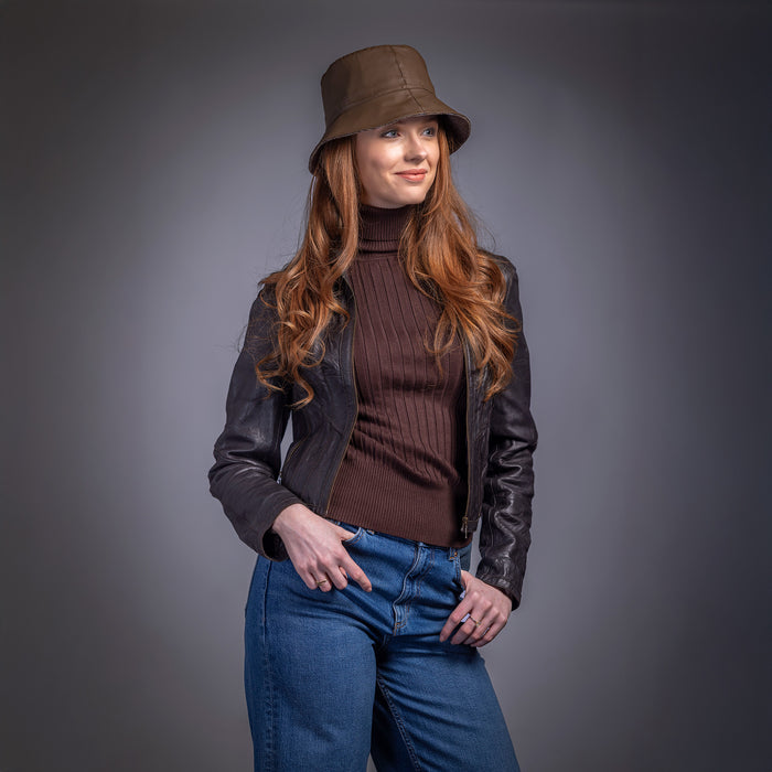 Women's PU Coated Bucket Hat