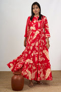 The Nesavu Womens Flared Kurthas Women'S Wedding Wear Red Flared Kurtha in Georgette with Floral Prints Nesavu 38 (M) / Red WT046A-38 Wedding Wear Red Flared Kurtha Georgette Floral Prints Women | The Nesavu
