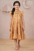 The Nesavu Girls Cotton Frock Yellow Frock for Baby Girls in Modal Silk with Digital Floral Print and Ruffled Sleeves Nesavu 18 (2Y) / Yellow GFC1692A-18 Yellow Frock Baby Girls Soft Modal Silk Floral Digital Print Ruffle Detailing | The Nesavu