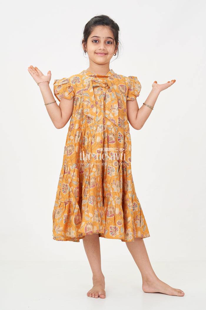 The Nesavu Girls Cotton Frock Yellow Frock for Baby Girls in Modal Silk with Digital Floral Print and Ruffled Sleeves Nesavu 18 (2Y) / Yellow GFC1692A-18 Nesavu Yellow Frock Baby Girls Soft Modal Silk Floral Digital Print Ruffle Detailing