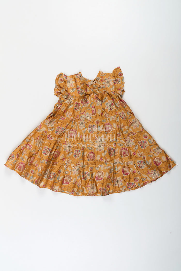 The Nesavu Girls Cotton Frock Yellow Frock for Baby Girls in Modal Silk with Digital Floral Print and Ruffled Sleeves Nesavu Nesavu Yellow Frock Baby Girls Soft Modal Silk Floral Digital Print Ruffle Detailing