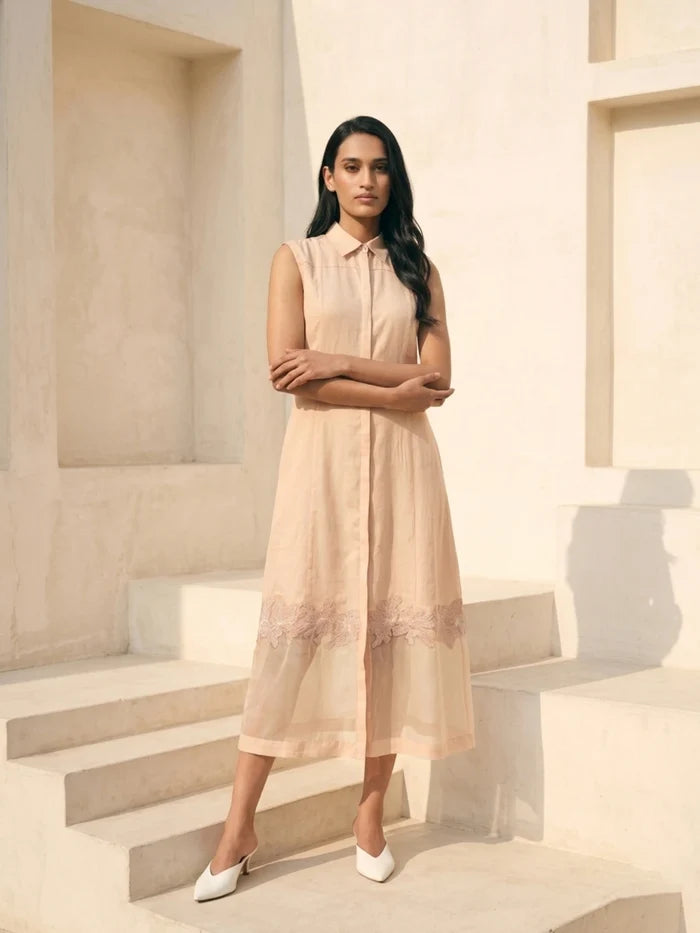 ZEYA SHEER APPLIQUE' DRESS