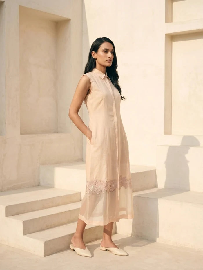 ZEYA SHEER APPLIQUE' DRESS