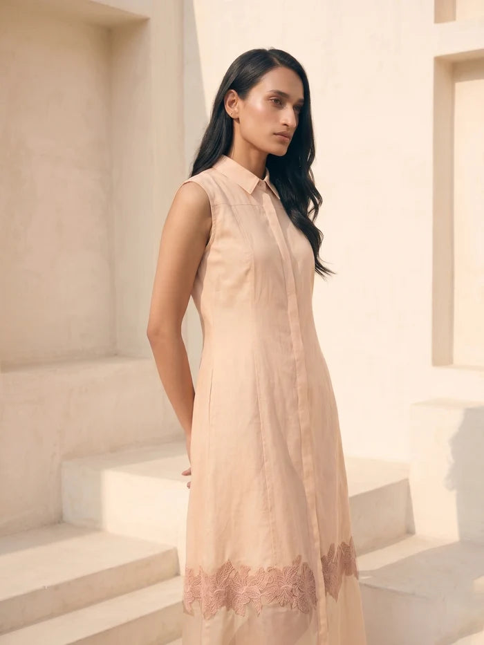 ZEYA SHEER APPLIQUE' DRESS